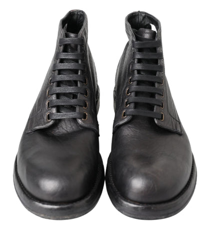 Dolce &amp; Gabbana Botas de cuero negras con cordones Equisite