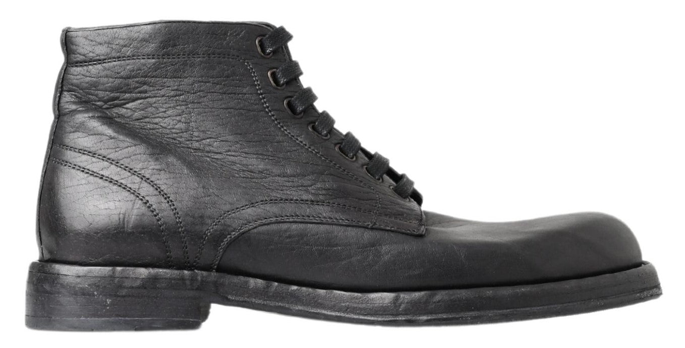 Dolce &amp; Gabbana Botas de cuero negras con cordones Equisite