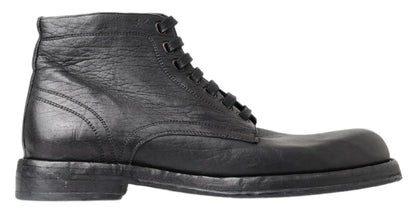 Dolce &amp; Gabbana Botas de cuero negras con cordones Equisite