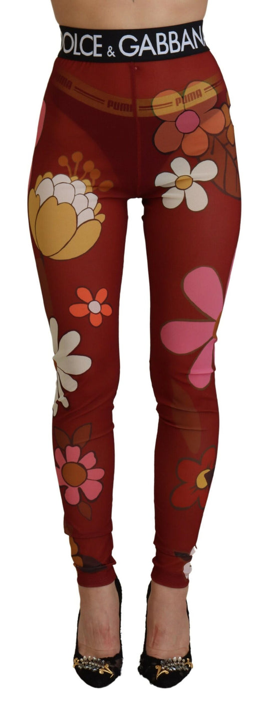 Dolce &amp; Gabbana Leggings rojos florales de cintura alta