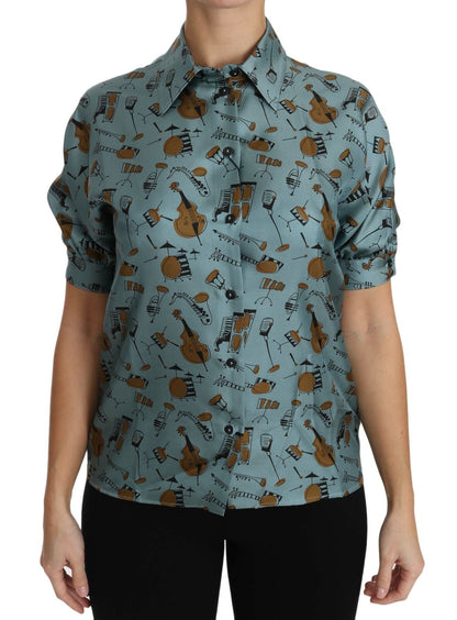 Dolce &amp; Gabbana Elegante Blusa De Seda Multicolor Con Cuello