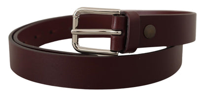 Dolce &amp; Gabbana Maroon Luxe Leather Belt with Metal Buckle