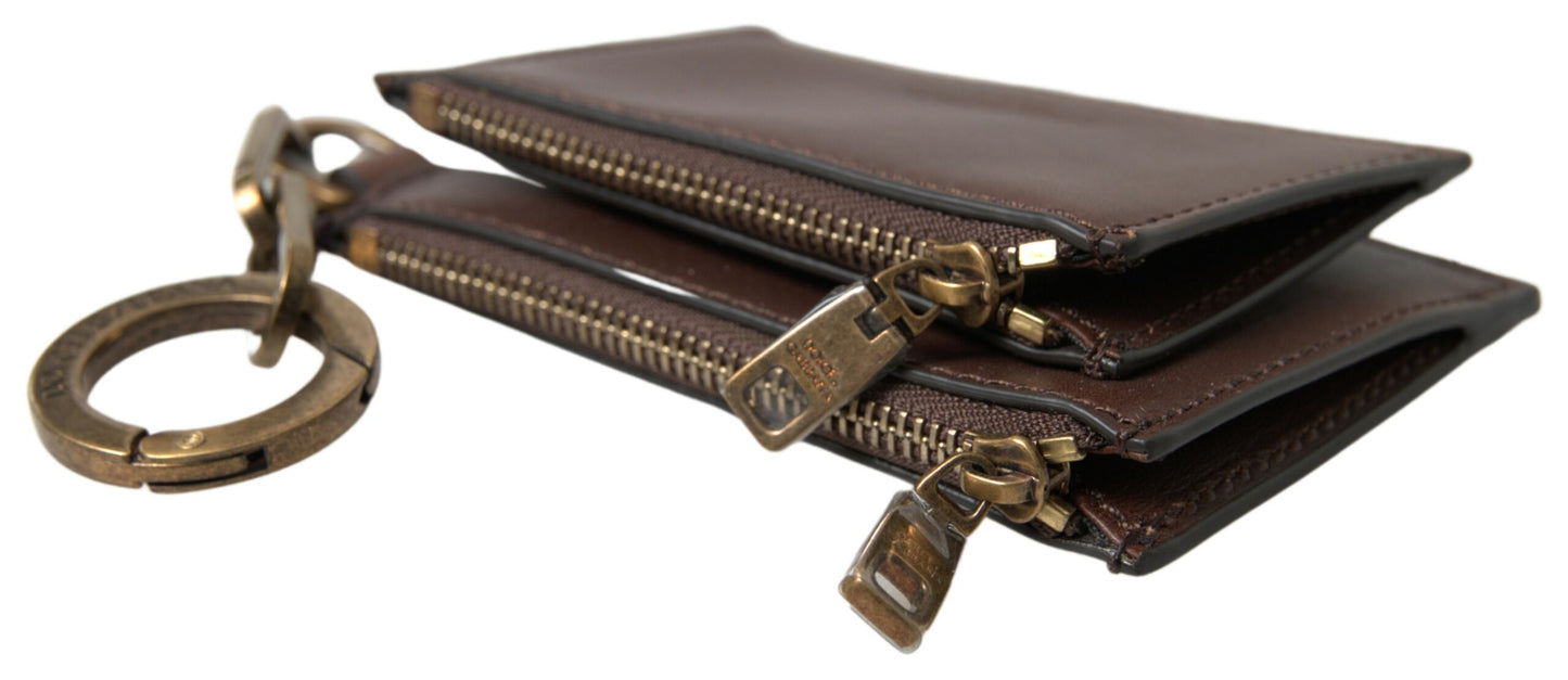 Dolce &amp; Gabbana Cartera Monedero Elegante De Piel Marrón