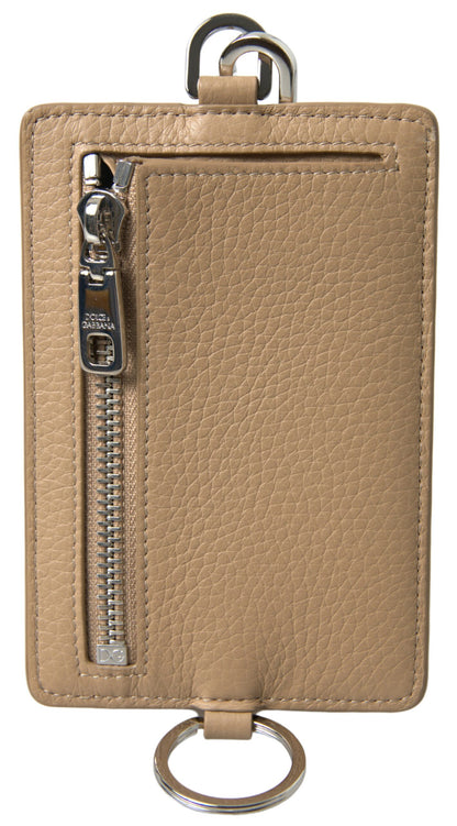 Dolce &amp; Gabbana Elegante Cartera Tarjetero De Piel Beige