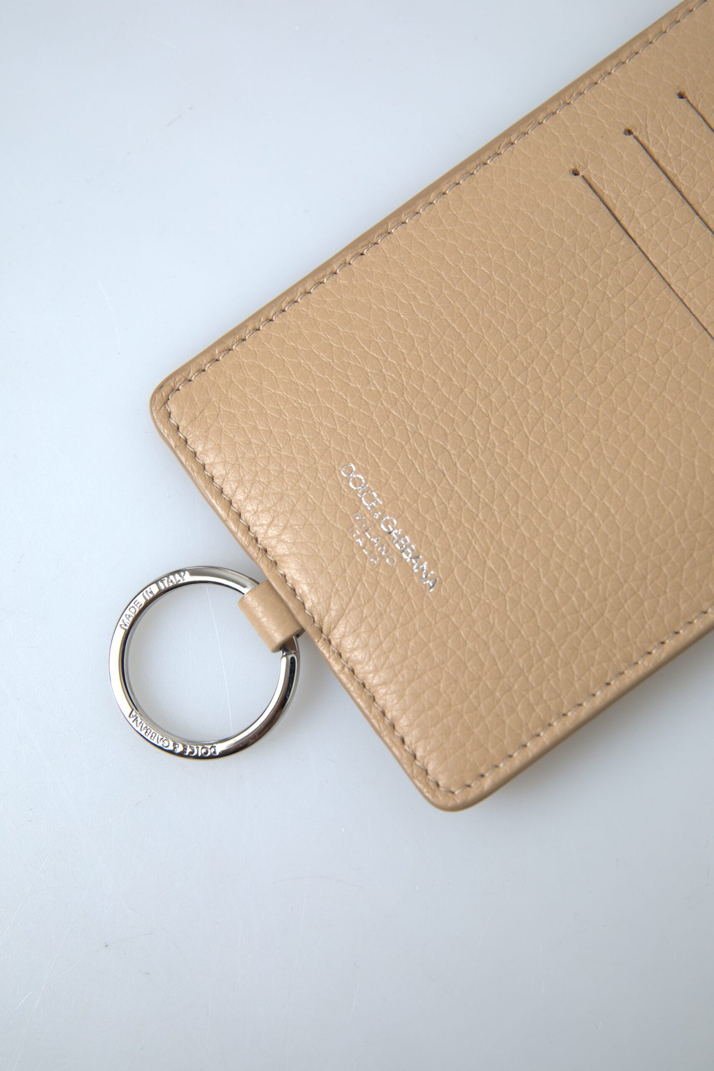 Dolce &amp; Gabbana Elegante Cartera Tarjetero De Piel Beige