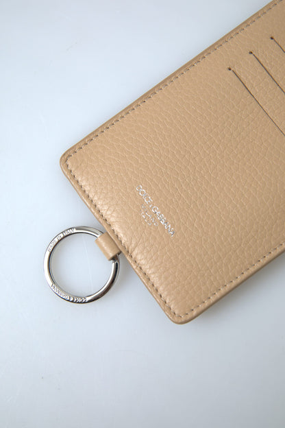 Dolce &amp; Gabbana Elegante Cartera Tarjetero De Piel Beige