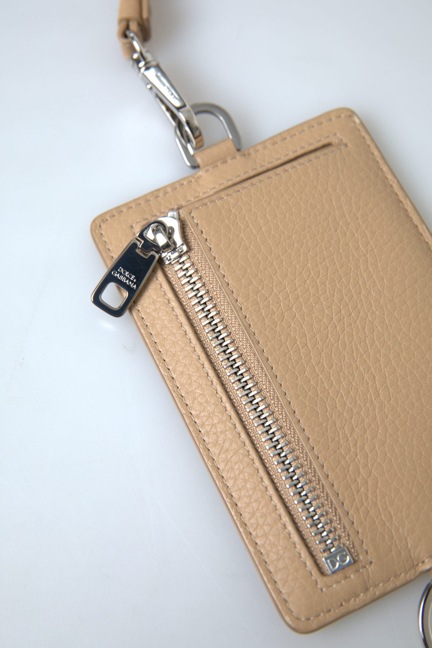 Dolce &amp; Gabbana Elegante Cartera Tarjetero De Piel Beige