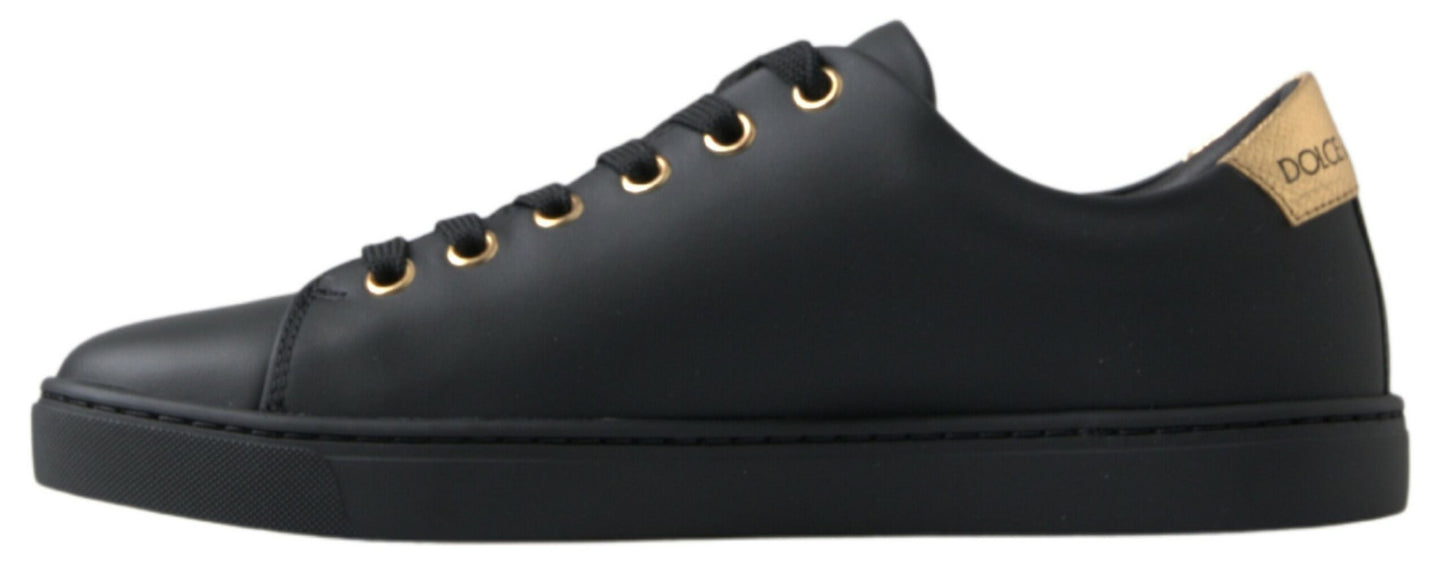Dolce &amp; Gabbana Zapatillas clásicas de cuero negro dorado