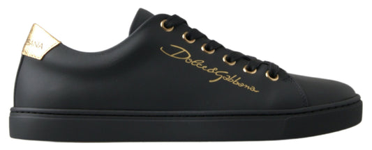 Dolce &amp; Gabbana Zapatillas clásicas de cuero negro dorado