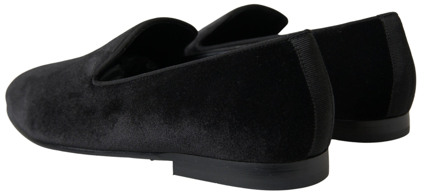 Dolce &amp; Gabbana Elegantes Mocasines Negros de Terciopelo para Hombre