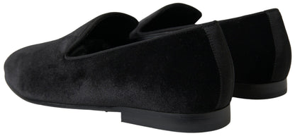 Dolce &amp; Gabbana Elegantes Mocasines Negros de Terciopelo para Hombre