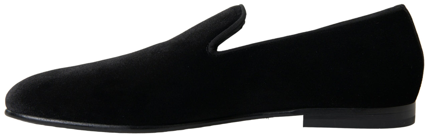 Dolce &amp; Gabbana Elegantes Mocasines Negros de Terciopelo para Hombre
