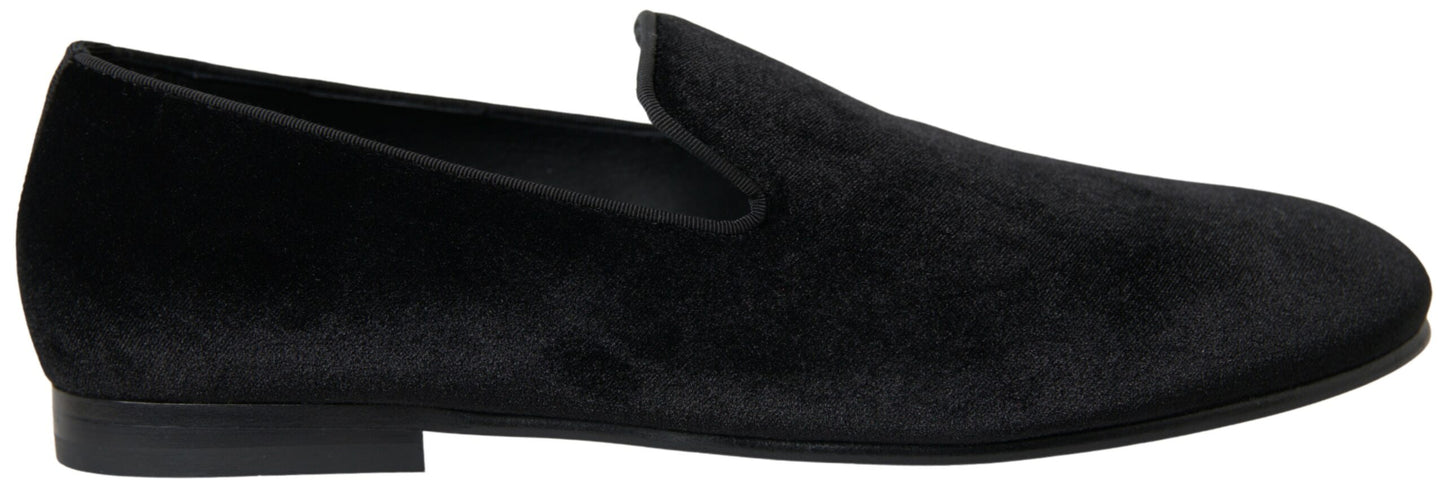 Dolce &amp; Gabbana Elegantes Mocasines Negros de Terciopelo para Hombre