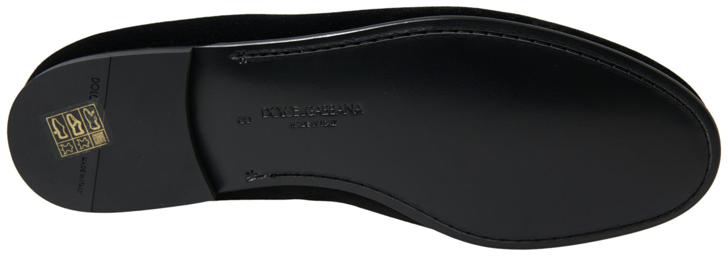 Dolce &amp; Gabbana Elegantes Mocasines Negros de Terciopelo para Hombre