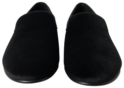 Dolce &amp; Gabbana Elegantes Mocasines Negros de Terciopelo para Hombre
