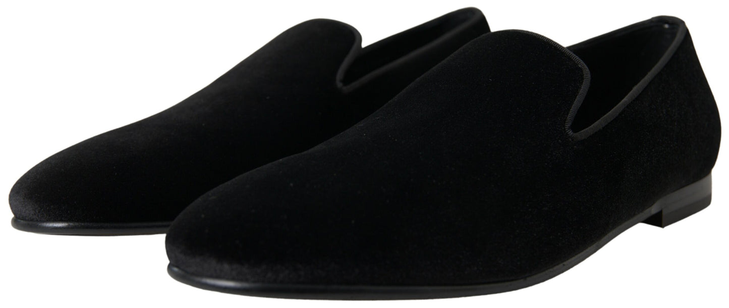Dolce &amp; Gabbana Elegantes Mocasines Negros de Terciopelo para Hombre