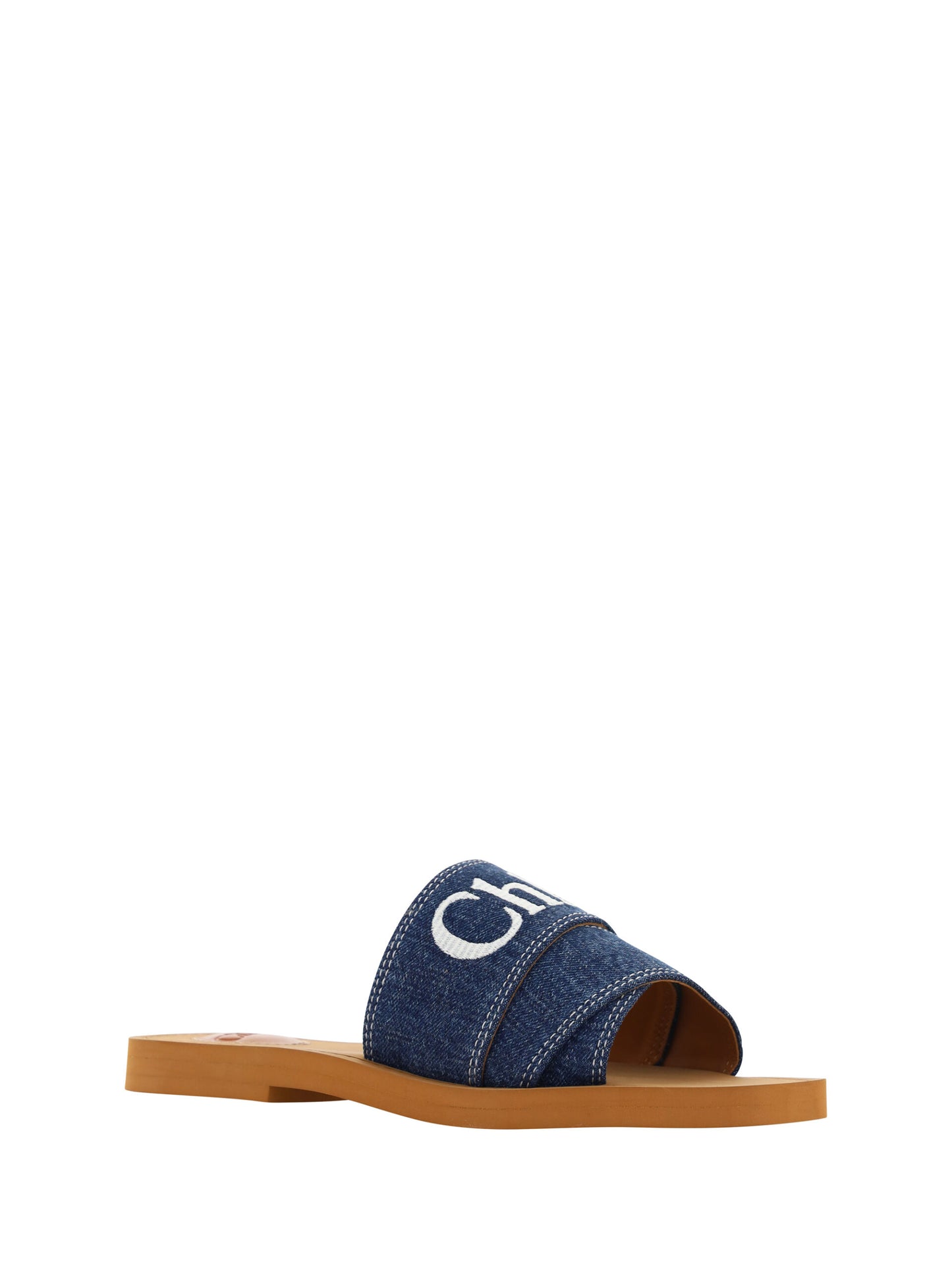 Sandales Chloé somptueuses Woody en coton bleu denim