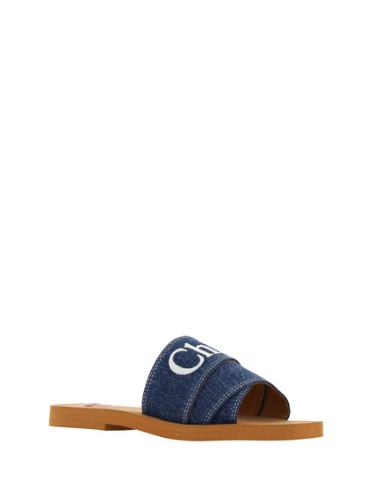 Sandales Chloé somptueuses Woody en coton bleu denim