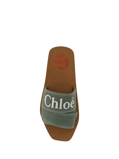 Claquettes élégantes en coton vert forêt Chloé