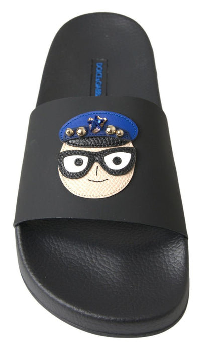Dolce &amp; Gabbana Elegantes sandalias tipo chanclas de cuero negro