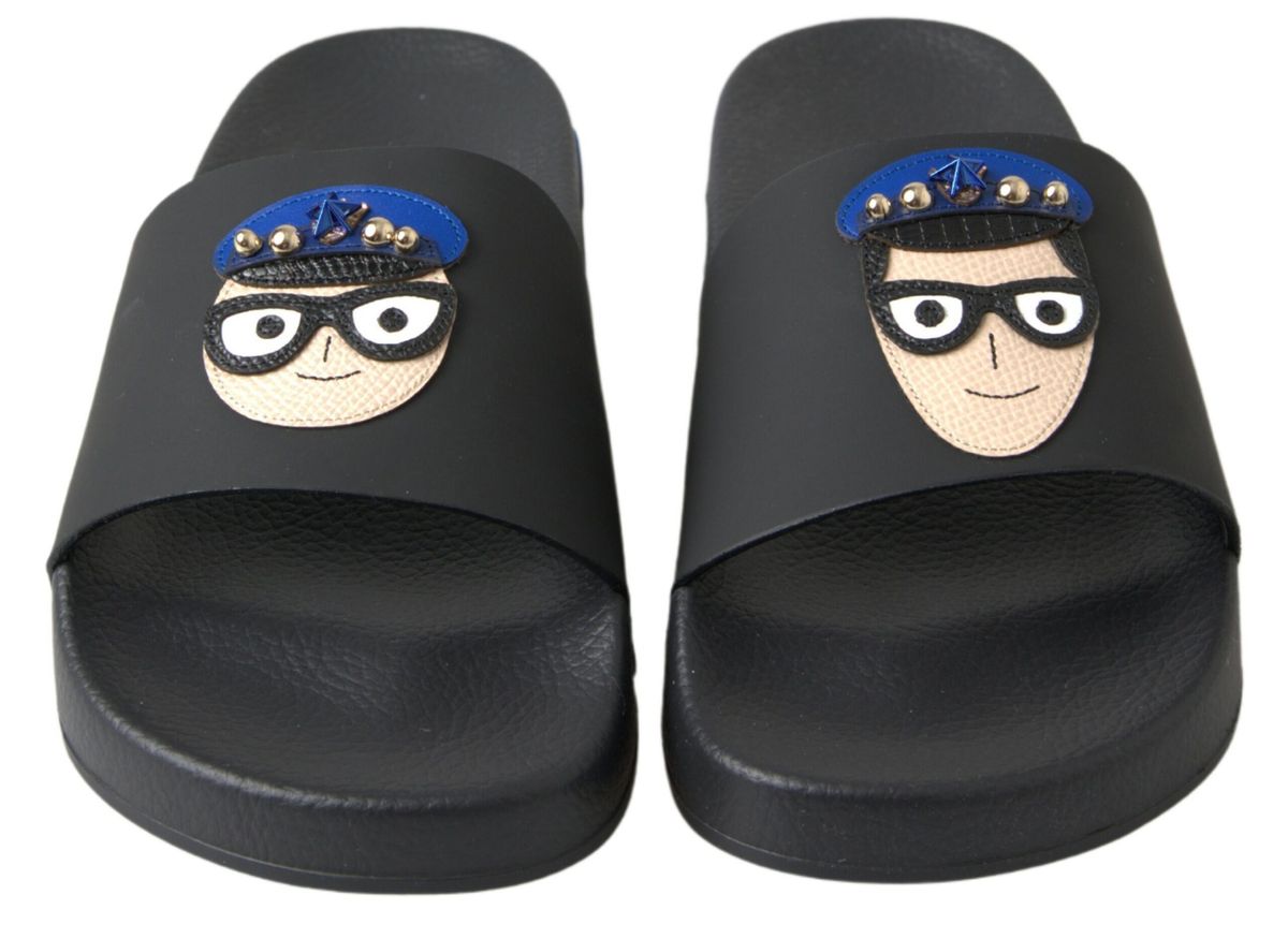Dolce &amp; Gabbana Elegantes sandalias tipo chanclas de cuero negro