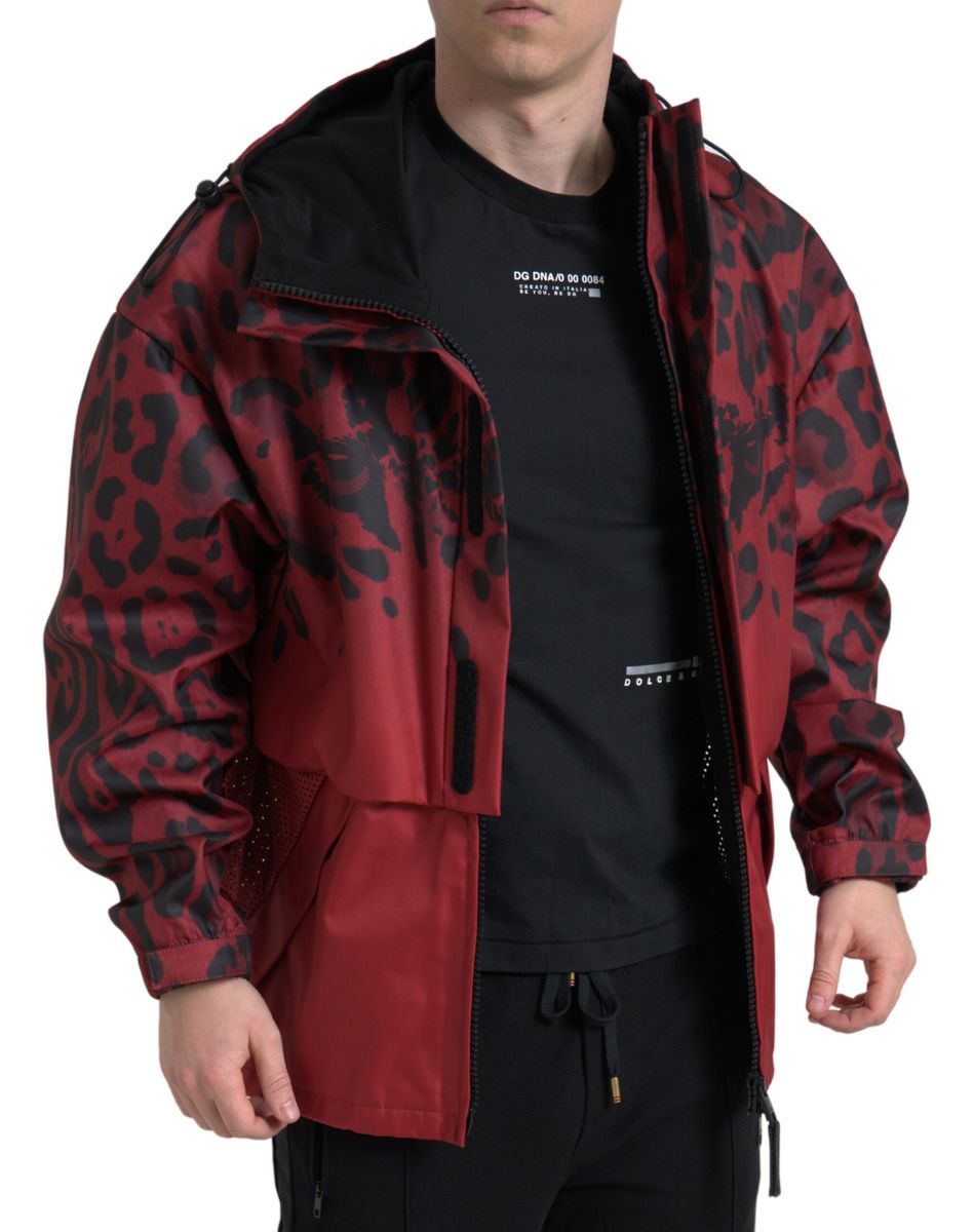 Dolce &amp; Gabbana Chaqueta con capucha con estampado de leopardo rojo radiante