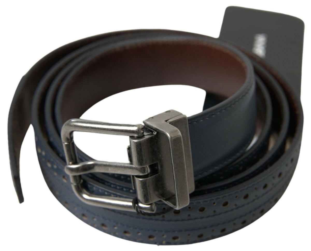 Dolce &amp; Gabbana Elegant Blue Leather Belt with Metal Buckle