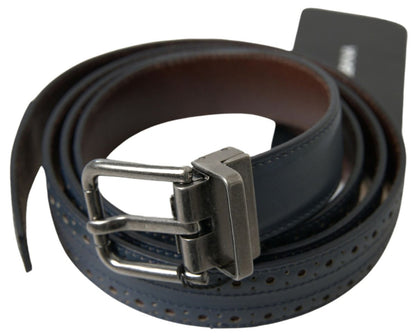 Dolce &amp; Gabbana Elegant Blue Leather Belt with Metal Buckle