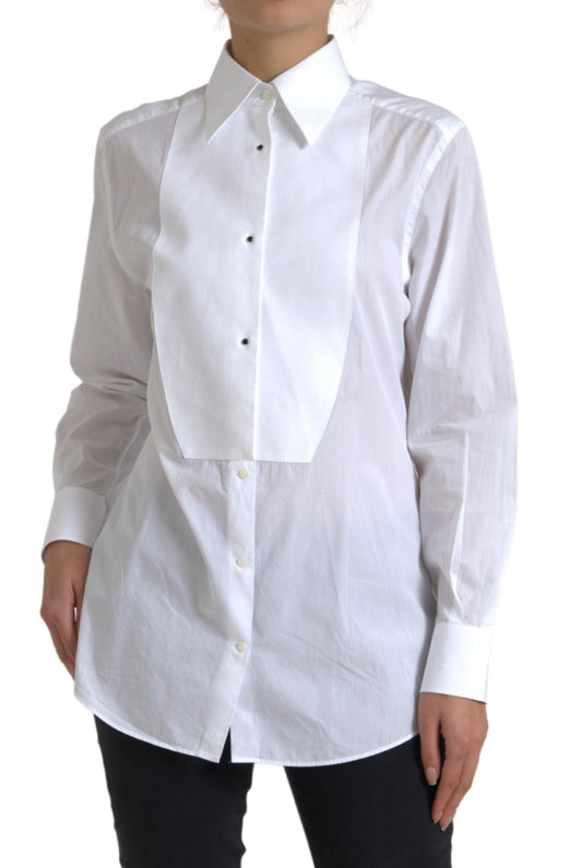 Dolce &amp; Gabbana Camisa de vestir elegante de popelina de algodón blanca