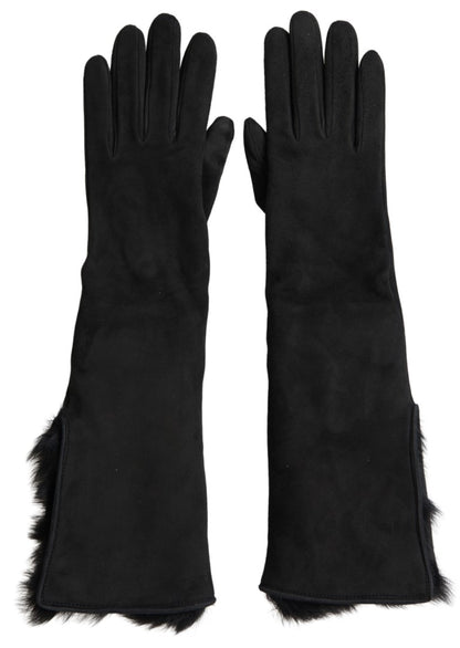 Dolce &amp; Gabbana Elegantes guantes de cuero hasta el codo con ribete de piel