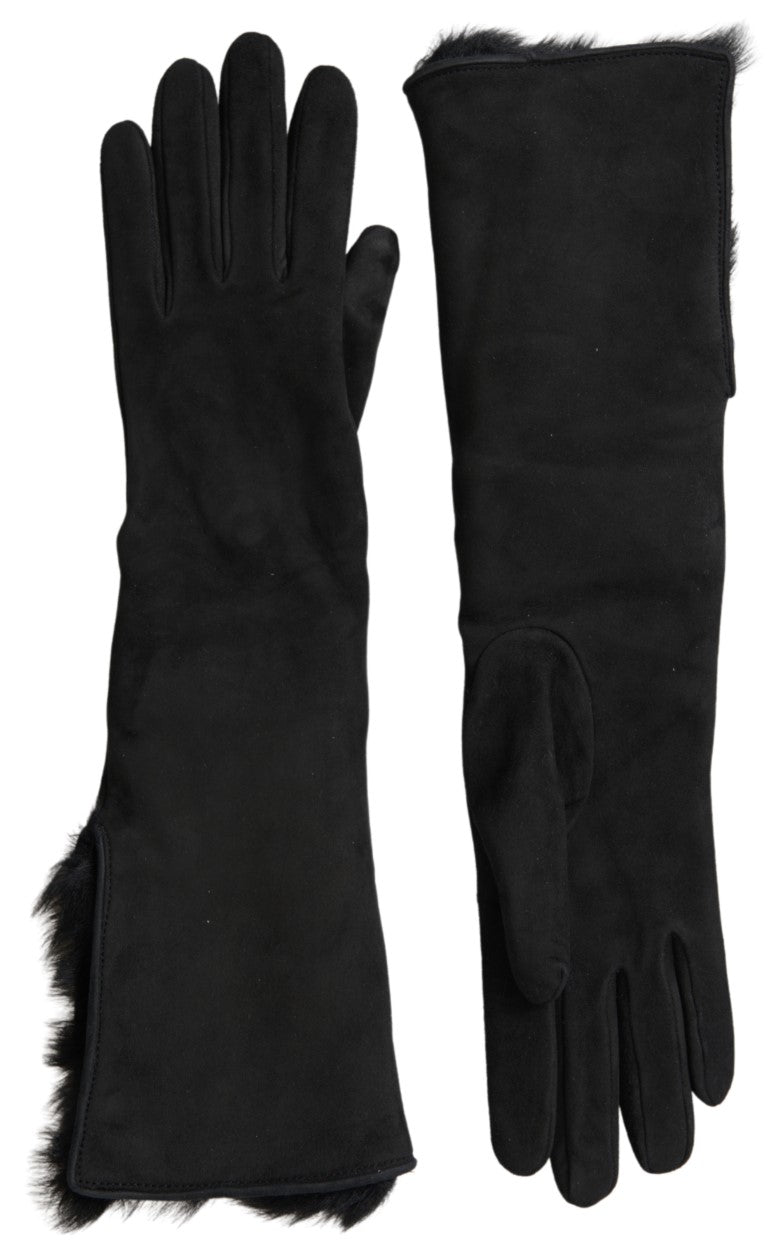 Dolce &amp; Gabbana Elegantes guantes de cuero hasta el codo con ribete de piel