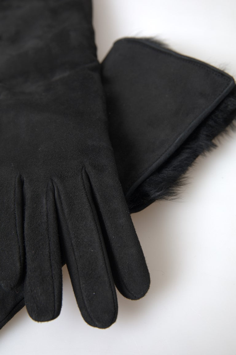Dolce &amp; Gabbana Elegantes guantes de cuero hasta el codo con ribete de piel