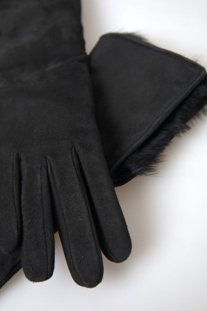 Dolce &amp; Gabbana Elegantes guantes de cuero hasta el codo con ribete de piel