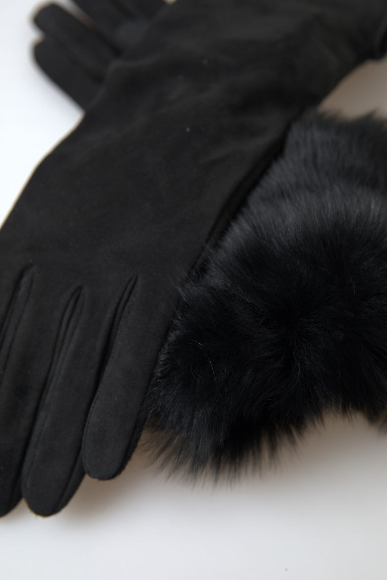 Dolce &amp; Gabbana Elegantes guantes de cuero hasta el codo con ribete de piel