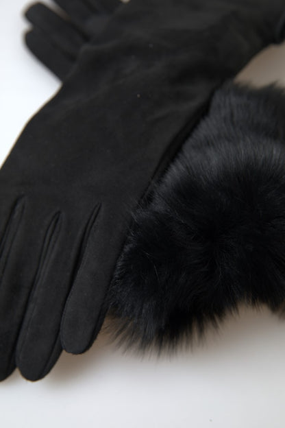 Dolce &amp; Gabbana Elegantes guantes de cuero hasta el codo con ribete de piel
