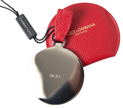 Dolce &amp; Gabbana Elegante soporte para espejo de cuero rojo