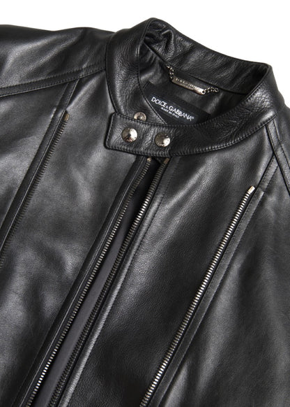 Dolce &amp; Gabbana Elegante chaqueta motera de cuero negra