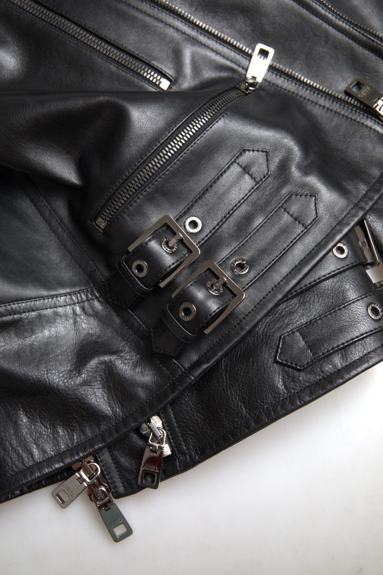 Dolce &amp; Gabbana Elegante chaqueta motera de cuero negra