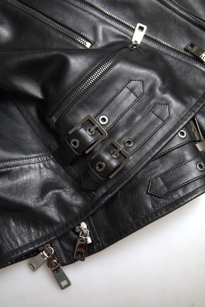 Dolce &amp; Gabbana Elegante chaqueta motera de cuero negra