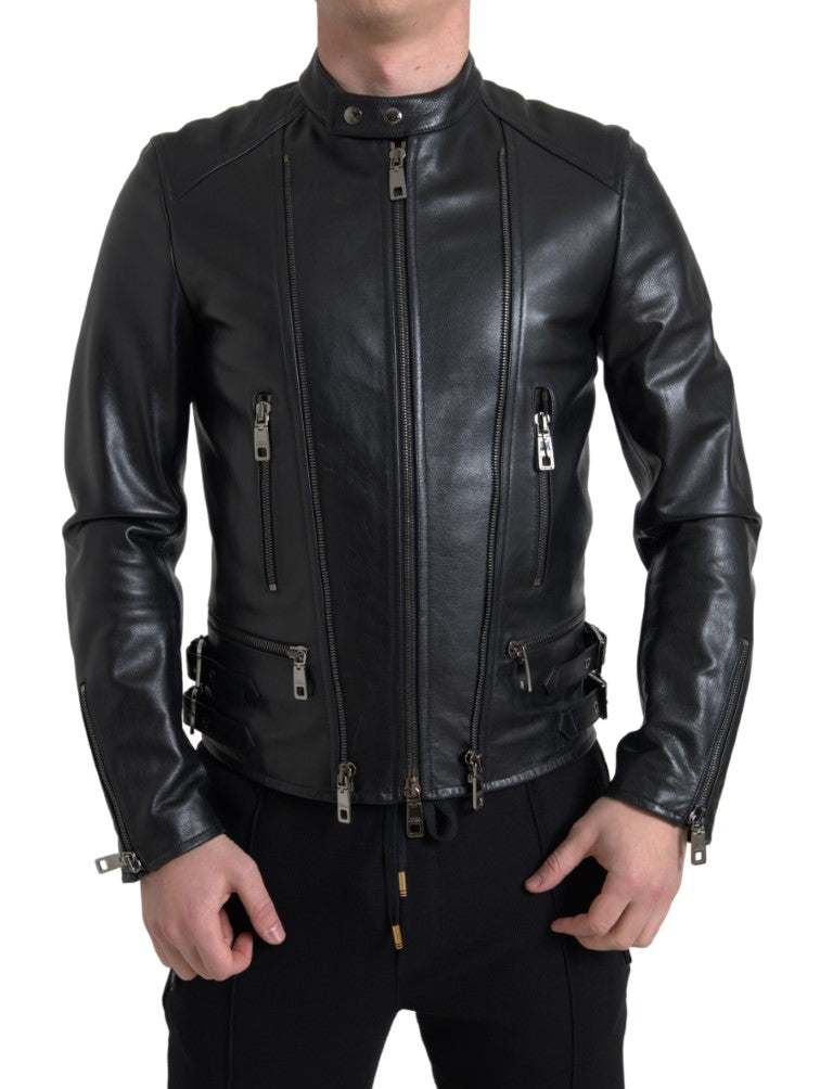 Dolce &amp; Gabbana Elegante chaqueta motera de cuero negra