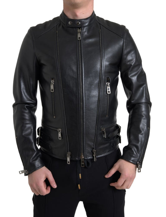 Dolce &amp; Gabbana Elegante chaqueta motera de cuero negra