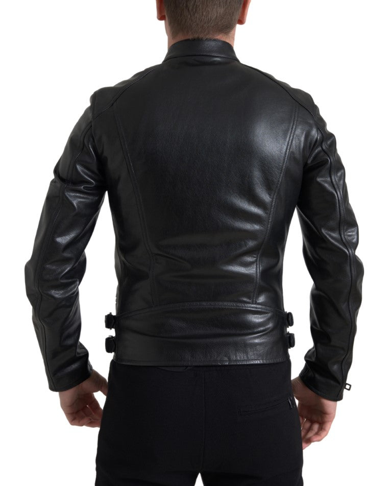 Dolce &amp; Gabbana Elegante chaqueta motera de cuero negra