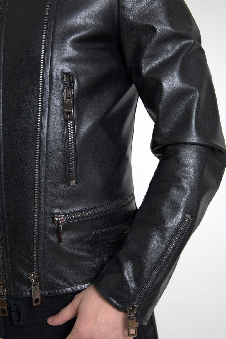 Dolce &amp; Gabbana Elegante chaqueta motera de cuero negra