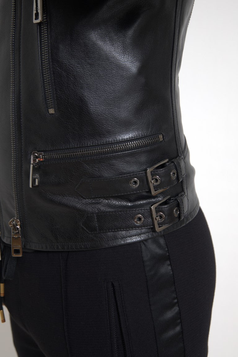 Dolce &amp; Gabbana Elegante chaqueta motera de cuero negra