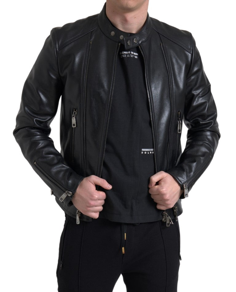 Dolce &amp; Gabbana Elegante chaqueta motera de cuero negra