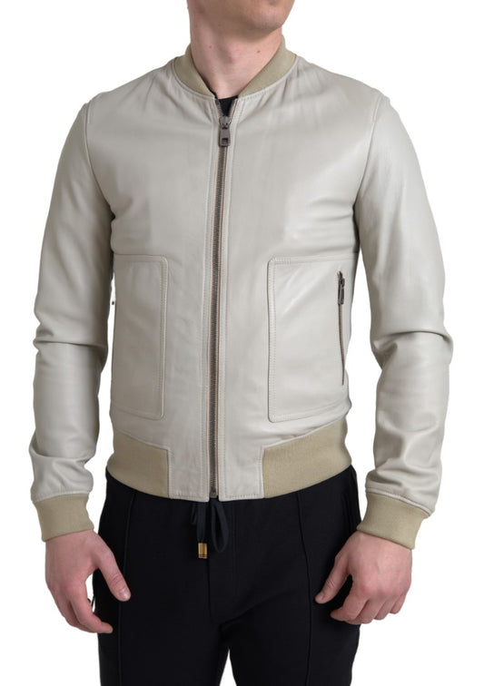 Dolce &amp; Gabbana Cazadora bomber de cuero color crema