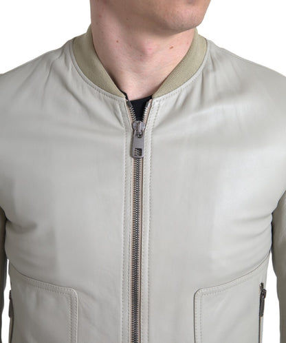 Dolce &amp; Gabbana Cazadora bomber de cuero color crema
