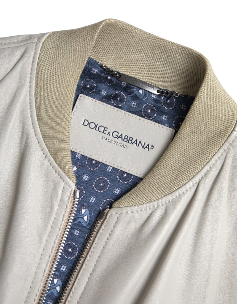 Dolce &amp; Gabbana Cazadora bomber de cuero color crema