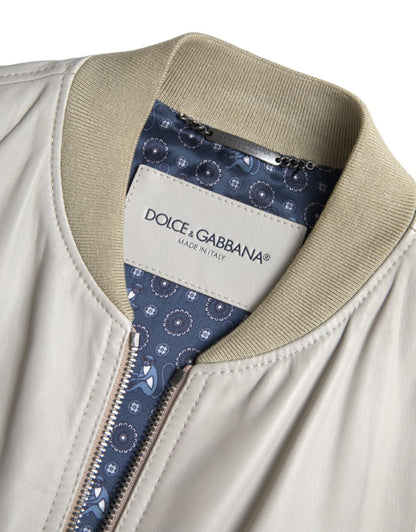 Dolce &amp; Gabbana Cazadora bomber de cuero color crema