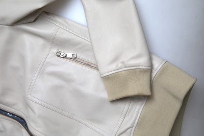 Dolce &amp; Gabbana Cazadora bomber de cuero color crema